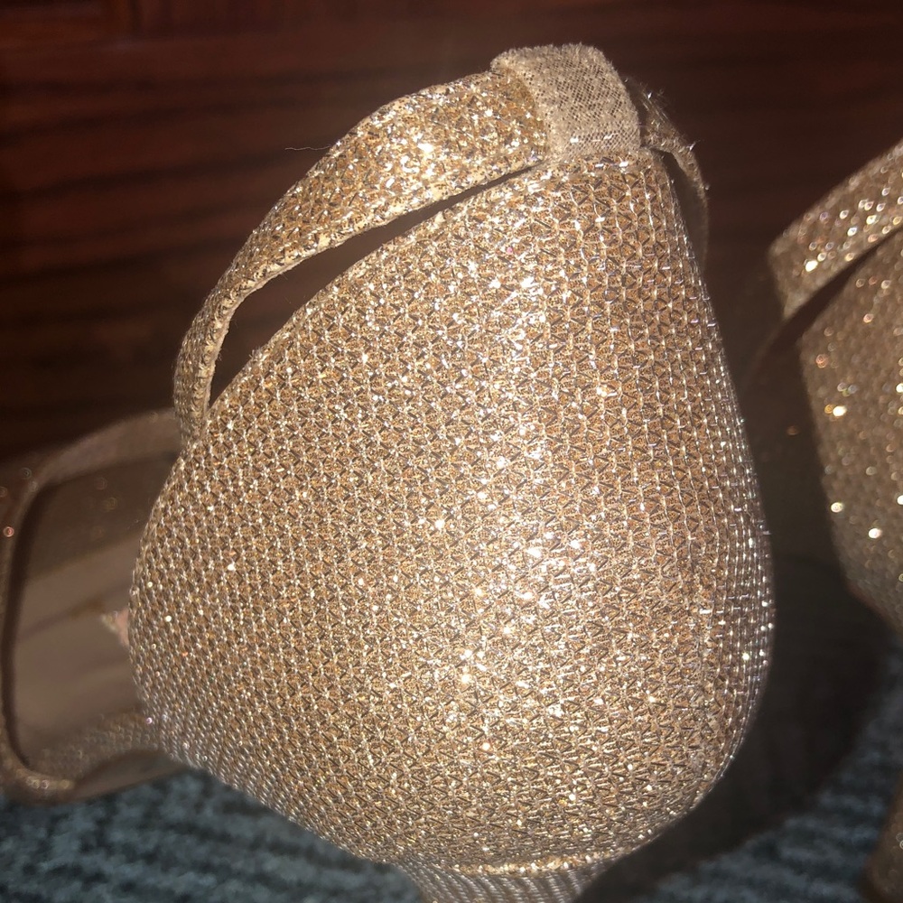 David's Bridal Sparkling Gold Strappy Heels - Picture 8 of 13